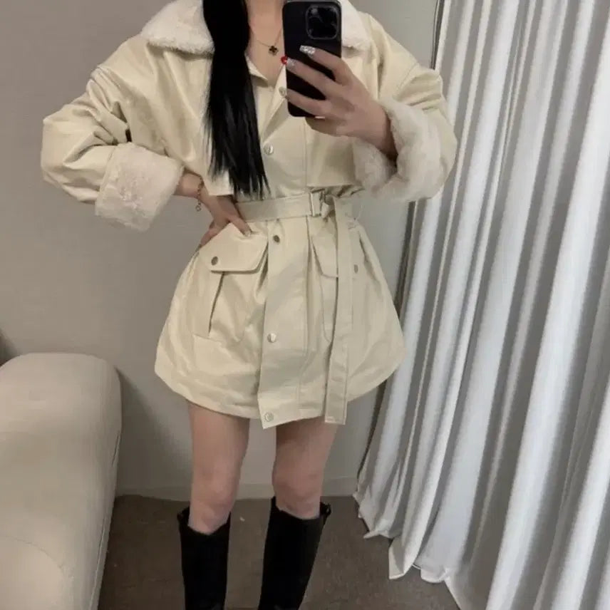 [BUNJANG] Mink Fur Leather Jacket Coat / 카라 밍크 퍼 레더 자켓 코트