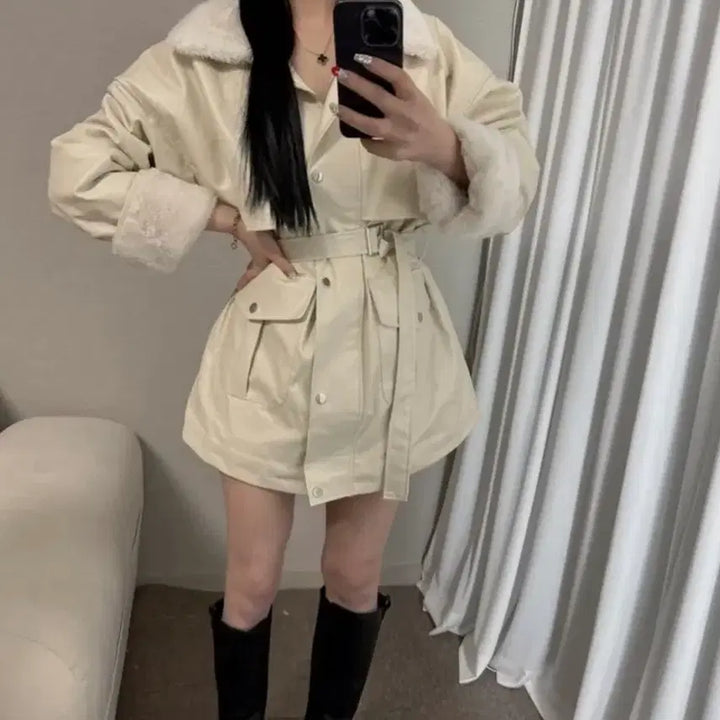 [BUNJANG] Mink Fur Leather Jacket Coat / 카라 밍크 퍼 레더 자켓 코트