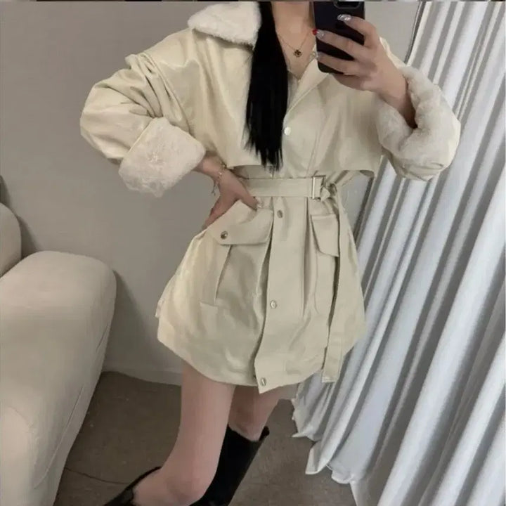 [BUNJANG] Mink Fur Leather Jacket Coat / 카라 밍크 퍼 레더 자켓 코트