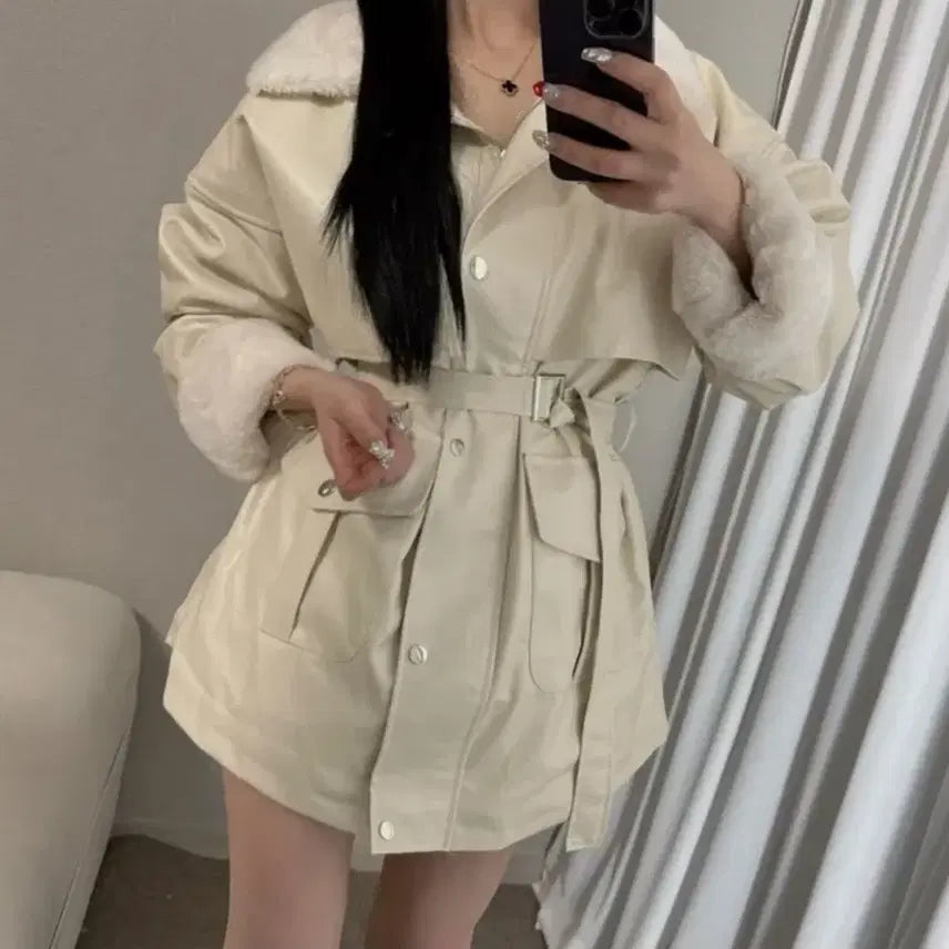 [BUNJANG] Mink Fur Leather Jacket Coat / 카라 밍크 퍼 레더 자켓 코트