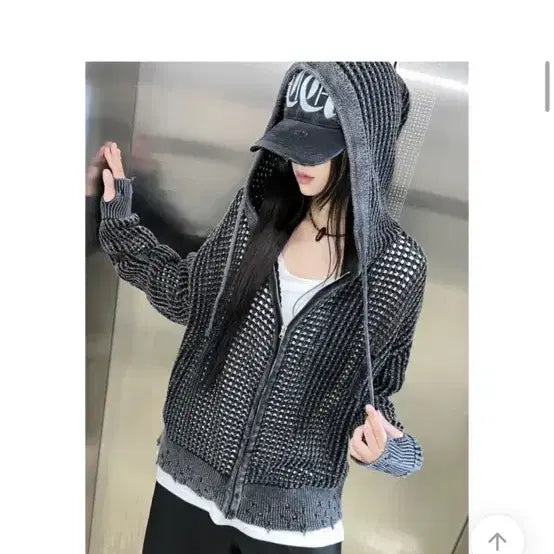 [BUNJANG] Hooded Zip-up Cardigan / 그물 후드 집업 가디건