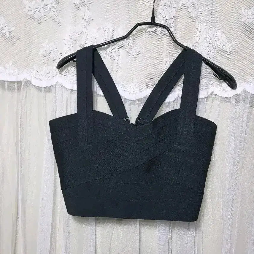 [BUNJANG] Black Bandage Crop Top / 블랙 밴디지 쫀쫀 크롭 탑