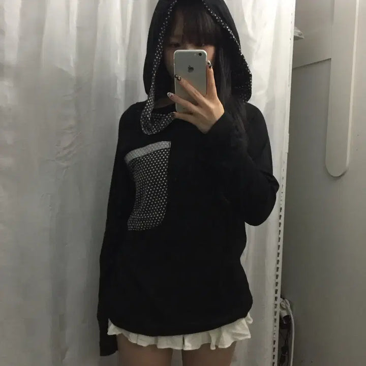 [SOLD OUT] Vintage 모리걸 괴짜 도트 케이프 후디
