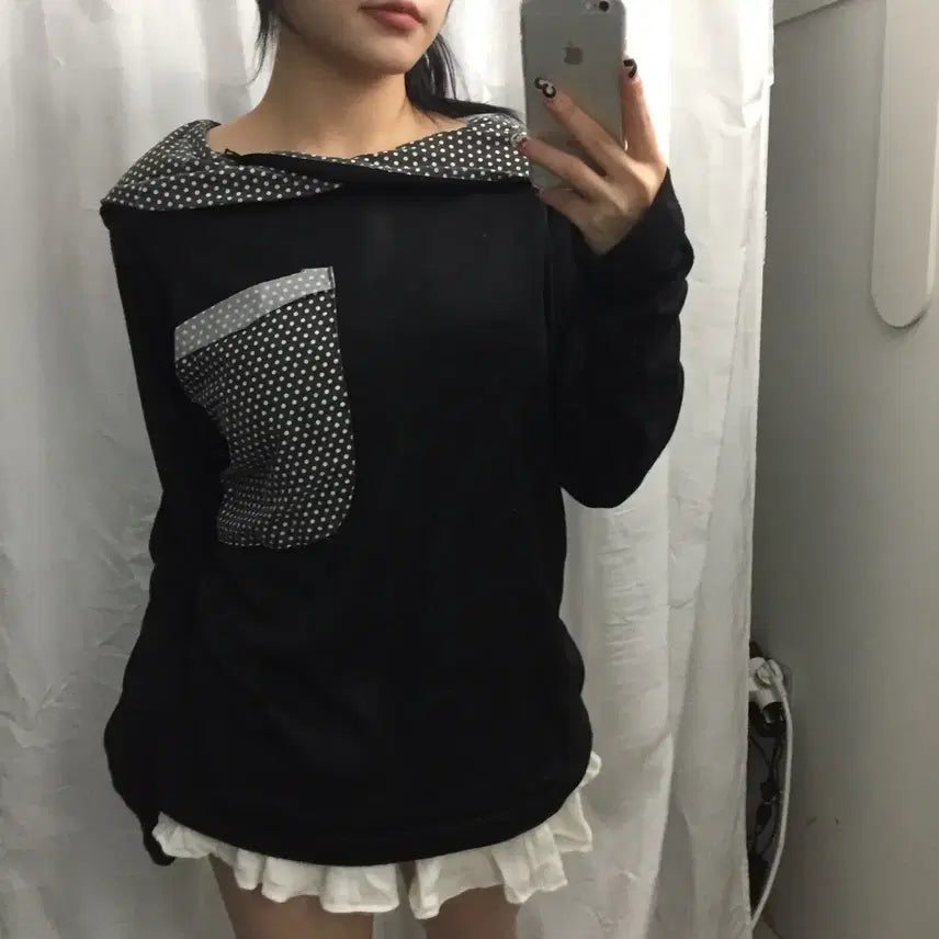 [SOLD OUT] Vintage 모리걸 괴짜 도트 케이프 후디