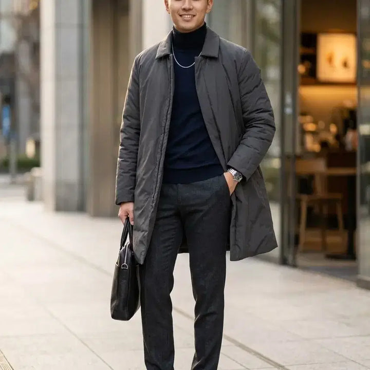 [BUNJANG] AND Z Long Goose Down Lightweight Padded Coat / A급/95/AND Z 짙은 그레이 롱 구스다운 경량 패딩 코트