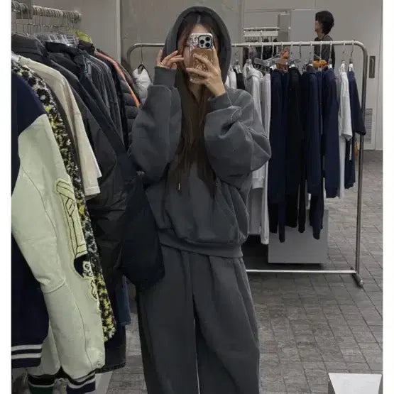 [BUNJANG] Eve of Heart Charcoal Oversized Training Set / 이브오브 하트 양기모 오버핏 차콜 트레이닝 세트