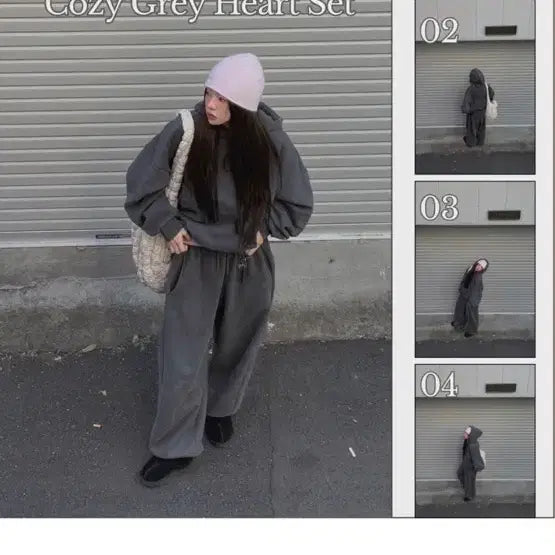 [BUNJANG] Eve of Heart Charcoal Oversized Training Set / 이브오브 하트 양기모 오버핏 차콜 트레이닝 세트