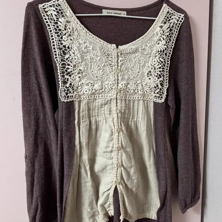 [BUNJANG] Vintage Mori Girl Lace Knit Blouse / 빈티지 모리걸 레이스 니트 블라우스