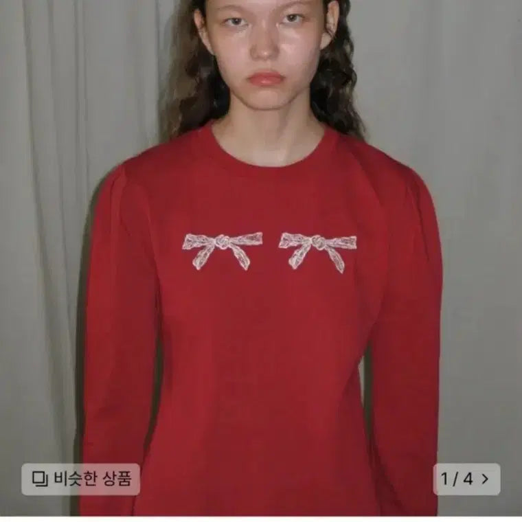 [BUNJANG] Sienne Ribbon Puff Long Sleeve Top / 시눈 리본 퍼프 롱슬리브 레드