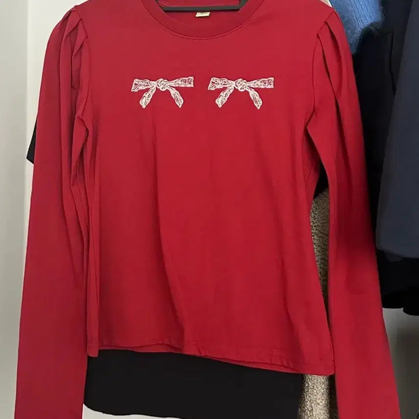 [BUNJANG] Sienne Ribbon Puff Long Sleeve Top / 시눈 리본 퍼프 롱슬리브 레드