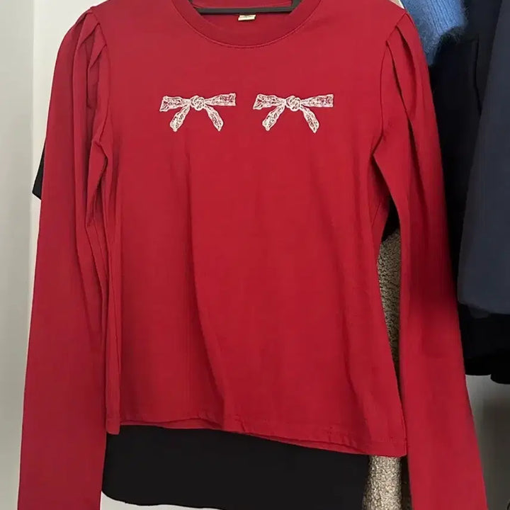 [BUNJANG] Sienne Ribbon Puff Long Sleeve Top / 시눈 리본 퍼프 롱슬리브 레드