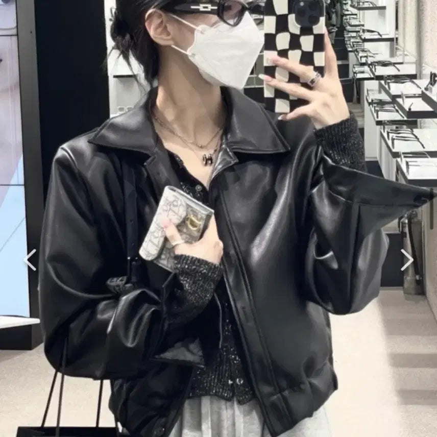 [BUNJANG] Kaki Point Leather Jacket / 카키포인트 레더자켓
