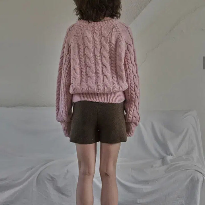 [BUNJANG] Headerment Robin Cable Knit Sweater / 헤더먼트 로빈 케이블 니트 핑크