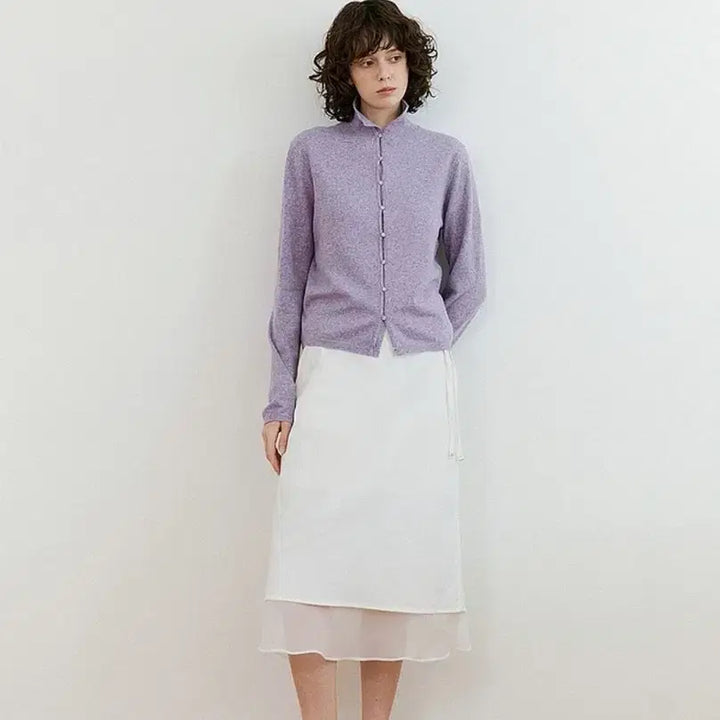 [BUNJANG] Vanone Atelier Wool Blend High Neck Cardigan Mélange Purple / 반원아틀리에 울 블렌드 하이넥 카디건 멜란지퍼플