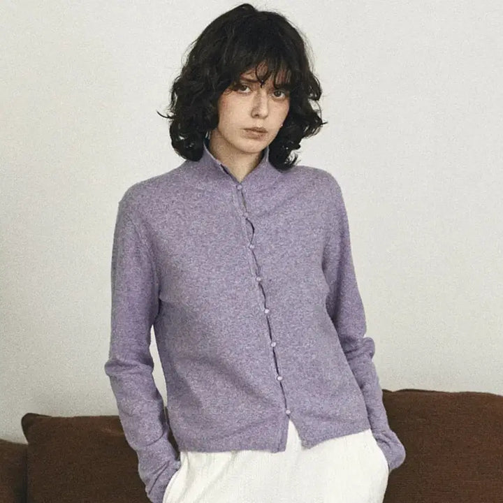 [BUNJANG] Vanone Atelier Wool Blend High Neck Cardigan Mélange Purple / 반원아틀리에 울 블렌드 하이넥 카디건 멜란지퍼플