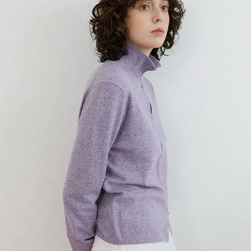 [BUNJANG] Vanone Atelier Wool Blend High Neck Cardigan Mélange Purple / 반원아틀리에 울 블렌드 하이넥 카디건 멜란지퍼플
