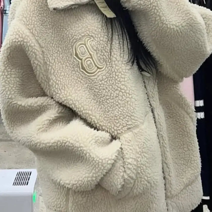 [BUNJANG] MLB Fleece Puffy Outer Beige Jacket / (시즌오프가격 상태좋음)MLB 양털 뽀글이 자켓 베이지