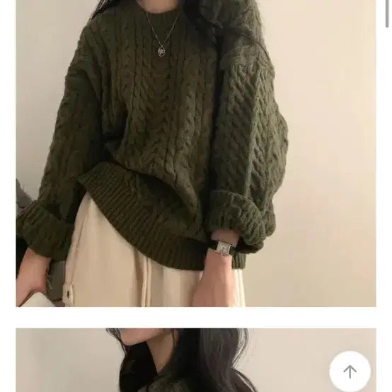[BUNJANG] Ably Sugar Powder Khaki Knit Sweater / 에이블리 슈가파우더 카키 니트