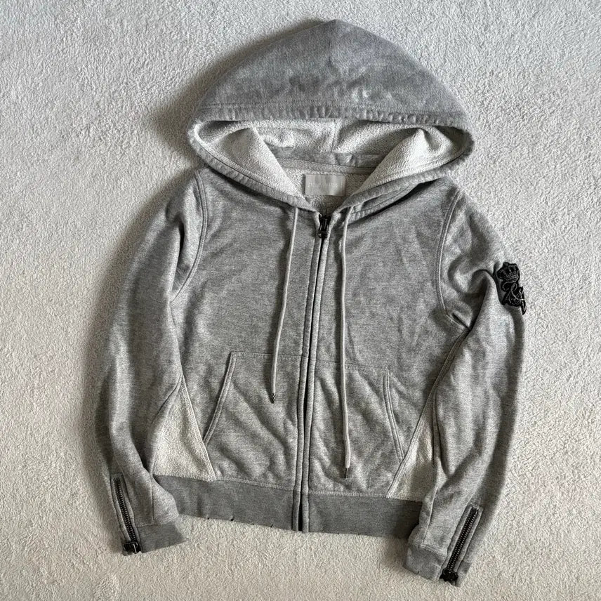 [BUNJANG] Vintage Y2K Gray Glossy Point Hooded Zip-up / 빈티지 y2k 그레이 글로시 포인트 후드집업
