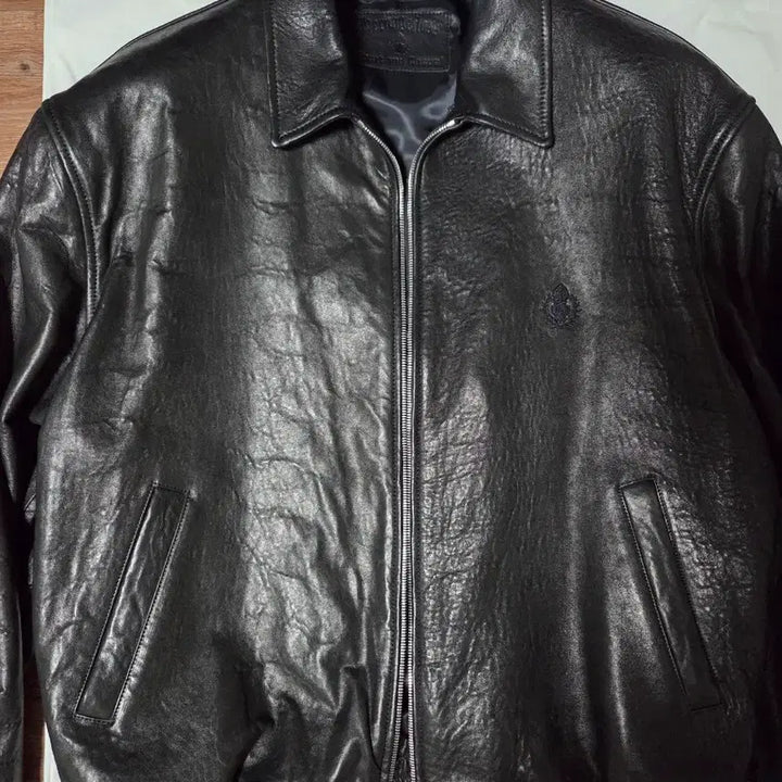 [BUNJANG] Heritagefloss Crest Leather Blouson Jacket / 헤리티지플로스 크레스트 레더 블루종