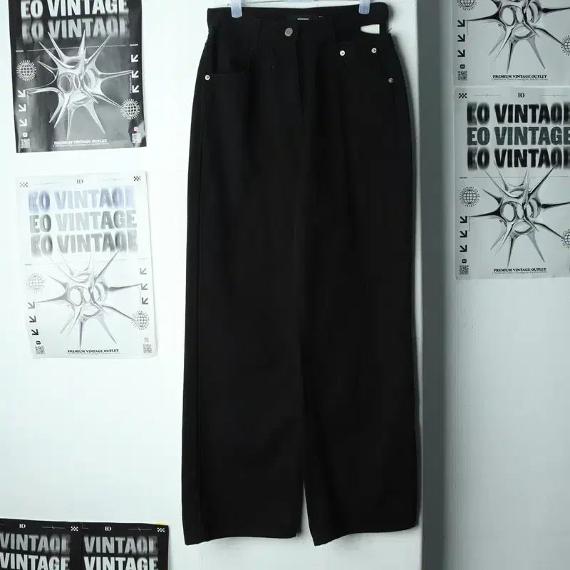 [BUNJANG] W(S) Mongdol Wide Fit Pants Black / W(S) 몽돌 면바지 팬츠 와이드핏 블랙 유니크-24AF