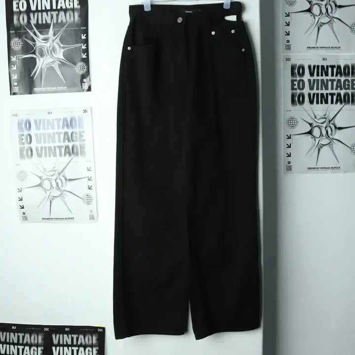 [BUNJANG] W(S) Mongdol Wide Fit Pants Black / W(S) 몽돌 면바지 팬츠 와이드핏 블랙 유니크-24AF