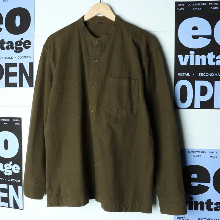 [BUNJANG] Unbranded Khaki Fleece Lined Shirt / (XL-2XL) 무지 셔츠 남방 얇은기모 카키-17BC2