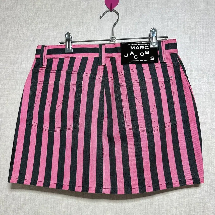 [BUNJANG] Marc Jacobs Pink Black Striped Denim Mini Skirt / 마크제이콥스 핑크 블랙 스트라이프 스커트