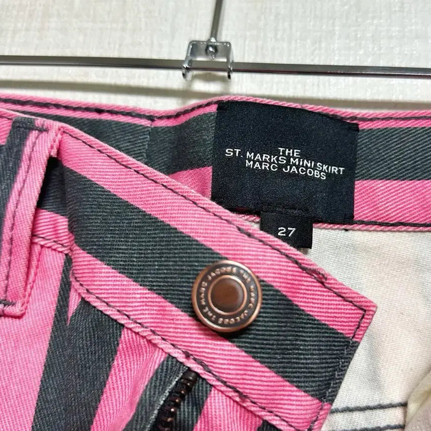 [BUNJANG] Marc Jacobs Pink Black Striped Denim Mini Skirt / 마크제이콥스 핑크 블랙 스트라이프 스커트