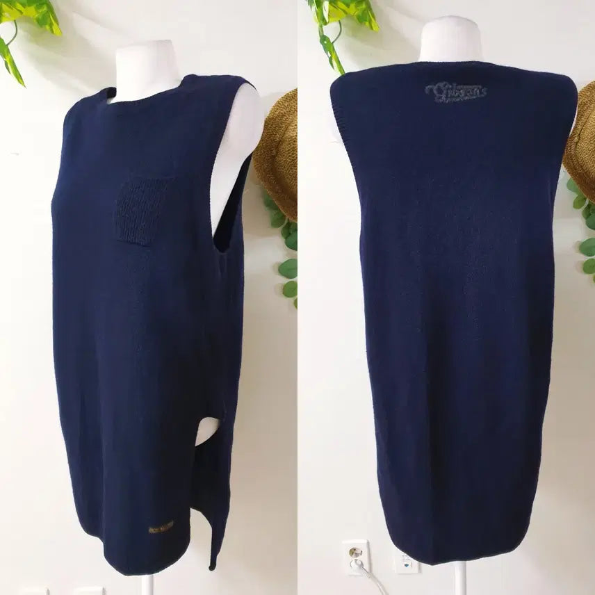 [BUNJANG] Thursday Island 21SS Pocket Long Knit Vest Navy / 써스데이아일랜드 21SS 포켓 롱니트베스트 55 네이비