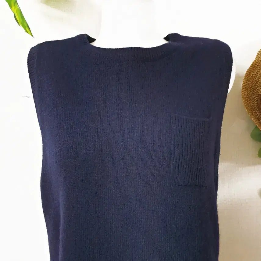 [BUNJANG] Thursday Island 21SS Pocket Long Knit Vest Navy / 써스데이아일랜드 21SS 포켓 롱니트베스트 55 네이비
