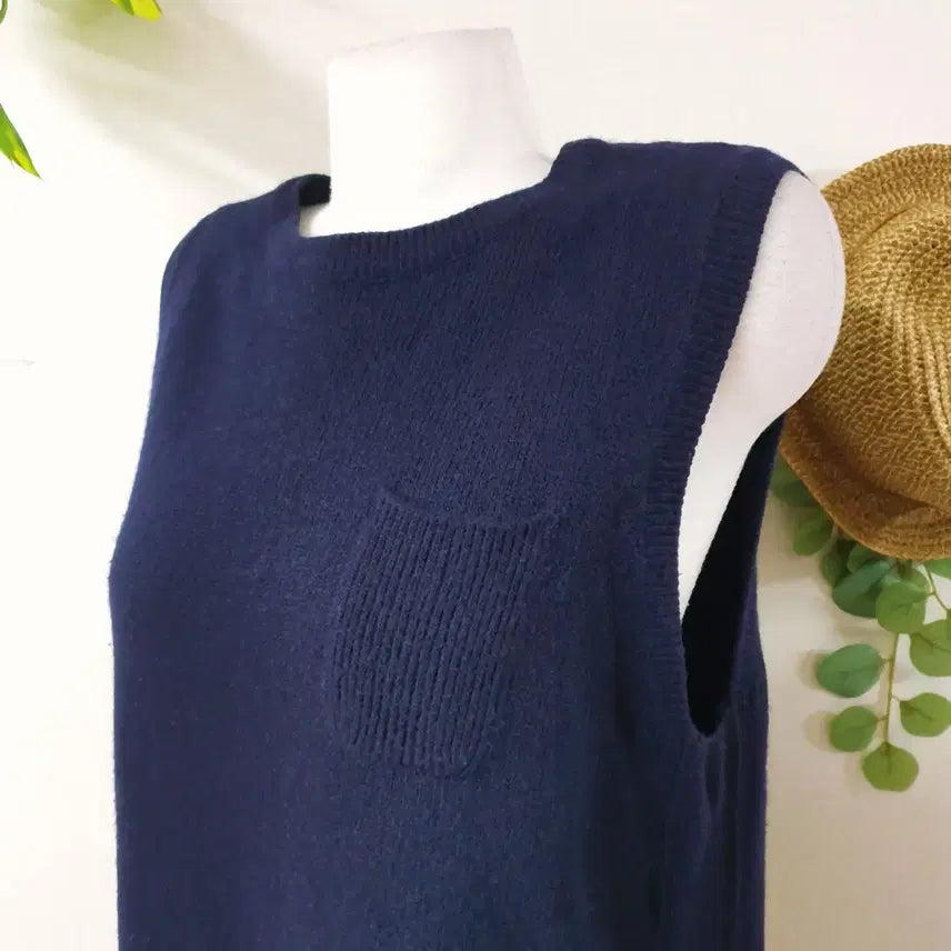 [BUNJANG] Thursday Island 21SS Pocket Long Knit Vest Navy / 써스데이아일랜드 21SS 포켓 롱니트베스트 55 네이비