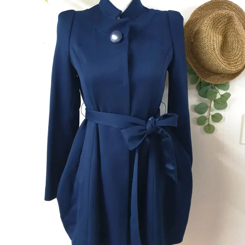 [BUNJANG] JILL Trench Dress Navy S / JILL 원피스 겸 트렌치코트 55 리본 네이비 S