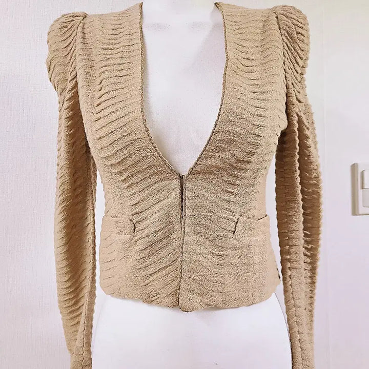[BUNJANG] Roem Wool-Blend Cropped Cardigan Beige / 로엠 울블랜디드 크롭 가디건 55 어깨퍼프 베이지