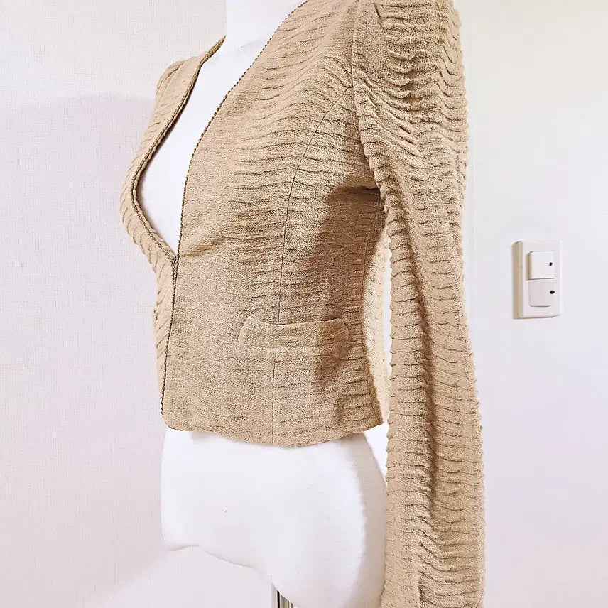 [BUNJANG] Roem Wool-Blend Cropped Cardigan Beige / 로엠 울블랜디드 크롭 가디건 55 어깨퍼프 베이지