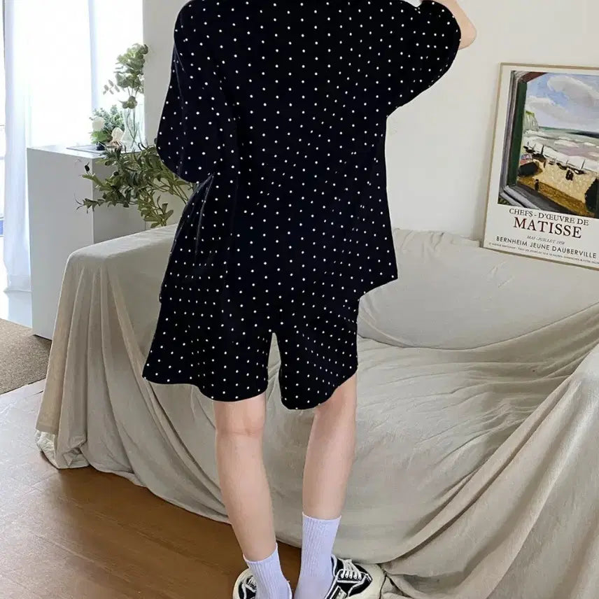 [BUNJANG] Dot Print Two-Piece Training Set / 도트 반팔 티셔츠 반바지 트레이닝복세트