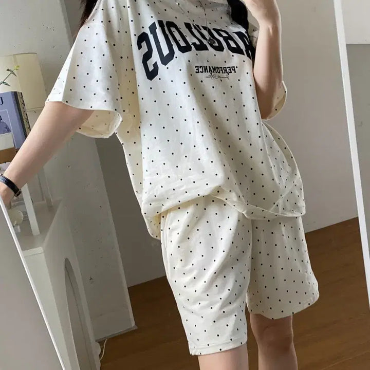 [BUNJANG] Dot Print Two-Piece Training Set / 도트 반팔 티셔츠 반바지 트레이닝복세트