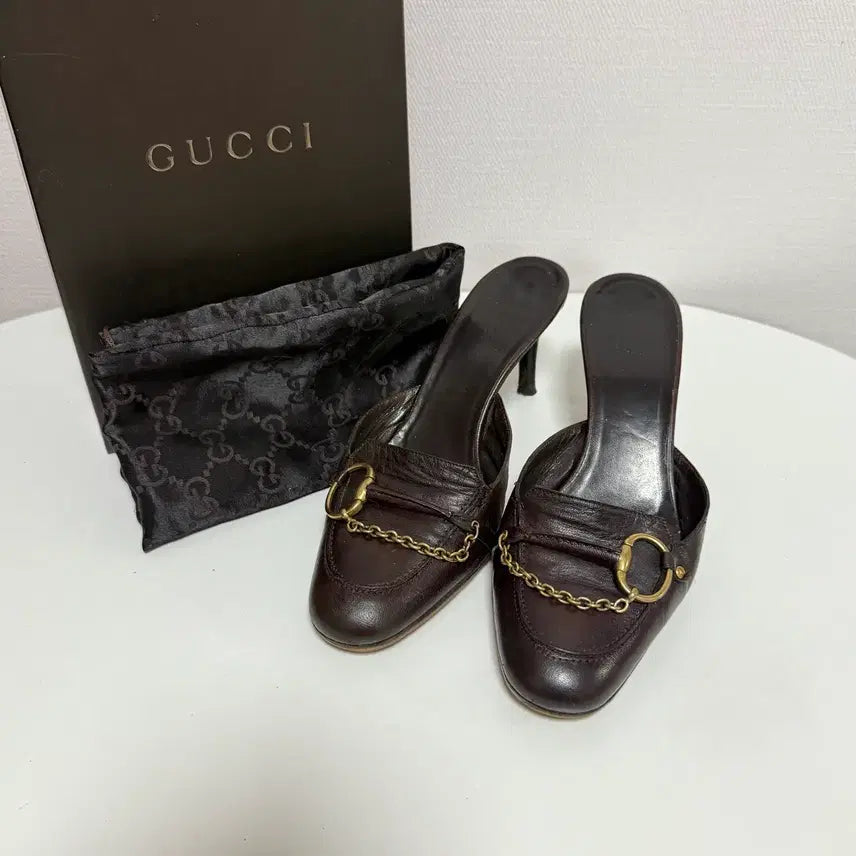 [BUNJANG] Gucci Leather Chain Mule Heels Y2k Vintage / 구찌 레더 체인 뮬 힐 희귀 y2k 빈티지