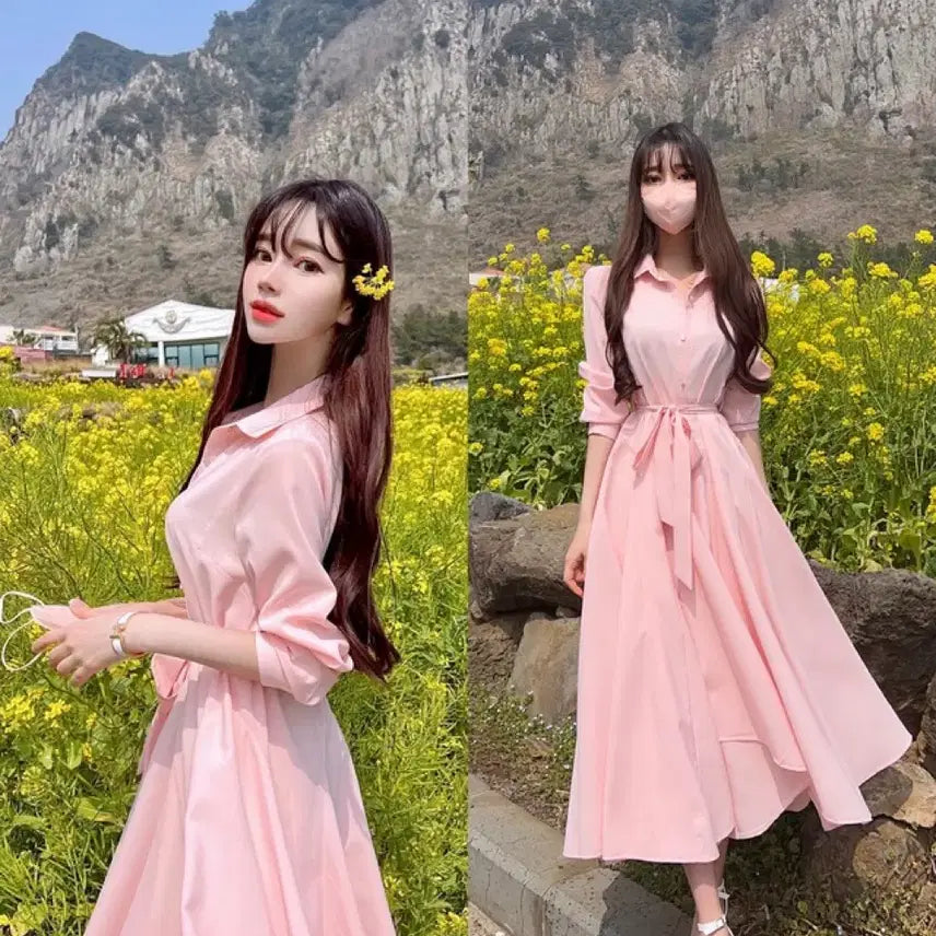 [BUNJANG] Mayyun Shirt Dress - Cherry Blossom Pink / 메이윤 셔츠원피스 벚꽃핑크 S