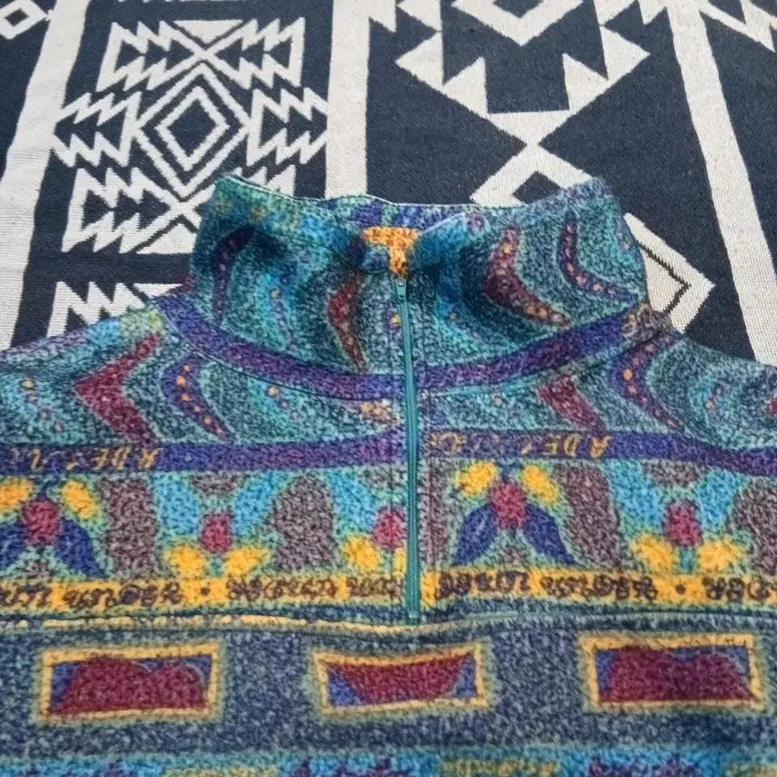 [BUNJANG] SAMSOUSAN 90s Blue Multi-color Ethnic Navajo Pattern Half-Zip Up / SAMSOUSAN 90s 블루 멀티컬러 에스닉 나바호 페턴 하프집업 반집