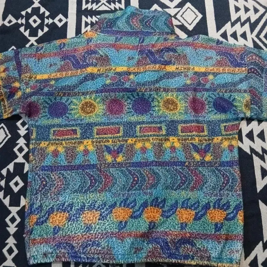 [BUNJANG] SAMSOUSAN 90s Blue Multi-color Ethnic Navajo Pattern Half-Zip Up / SAMSOUSAN 90s 블루 멀티컬러 에스닉 나바호 페턴 하프집업 반집