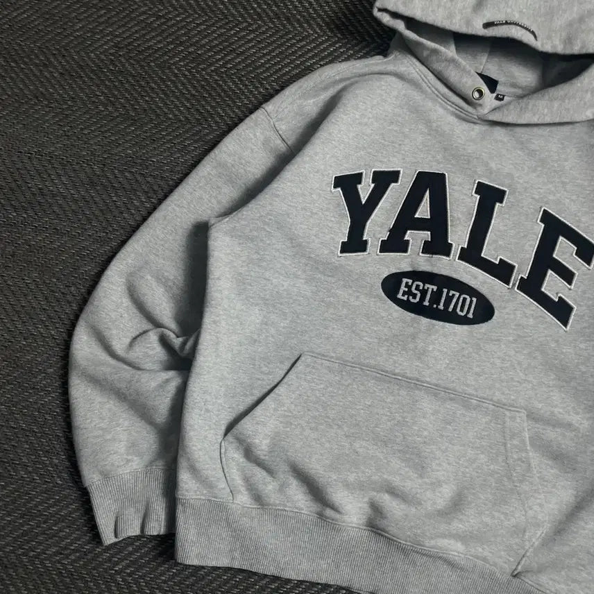 [BUNJANG] Yale Arch Logo Gray Hoodie / 예일 아치로고 그레이 후드 티셔츠o 4839