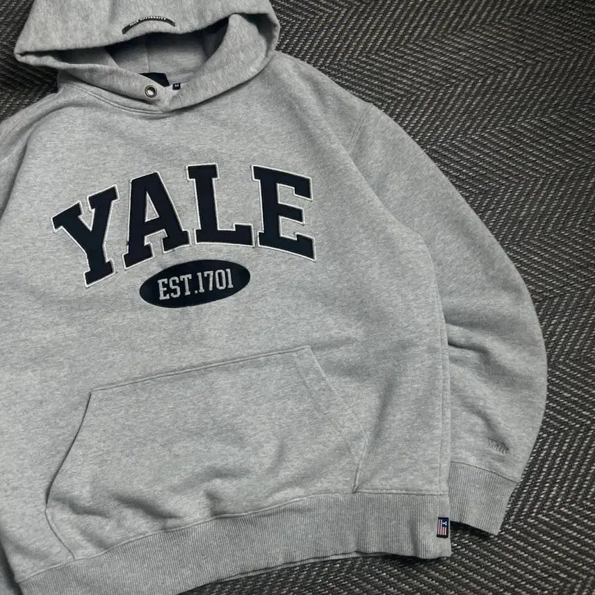 [BUNJANG] Yale Arch Logo Gray Hoodie / 예일 아치로고 그레이 후드 티셔츠o 4839