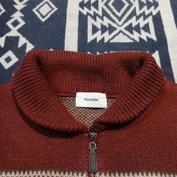 [BUNJANG] Vintage Burgundy Ivory Nordic Pattern Half-Zip Pullover / 빈티지 버건디 아이보리 노르딕패턴 헤비 울 블렌드 하프집업 반집업 풀오버