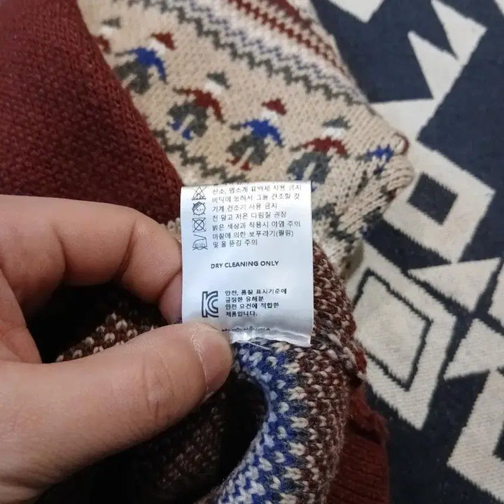 [BUNJANG] Vintage Burgundy Ivory Nordic Pattern Half-Zip Pullover / 빈티지 버건디 아이보리 노르딕패턴 헤비 울 블렌드 하프집업 반집업 풀오버