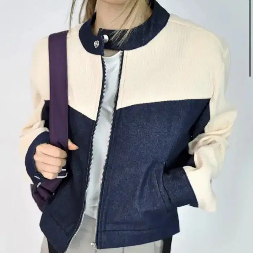 [BUNJANG] Private Lookbook Color Block Knit Biker Zip-up Jacket / 프라이빗 룩북 컬러인아이디 배색 니트 바이커 집업 자켓