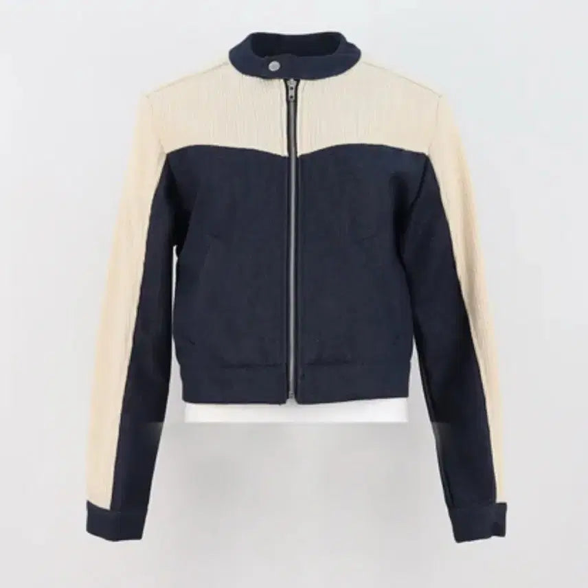 [BUNJANG] Private Lookbook Color Block Knit Biker Zip-up Jacket / 프라이빗 룩북 컬러인아이디 배색 니트 바이커 집업 자켓
