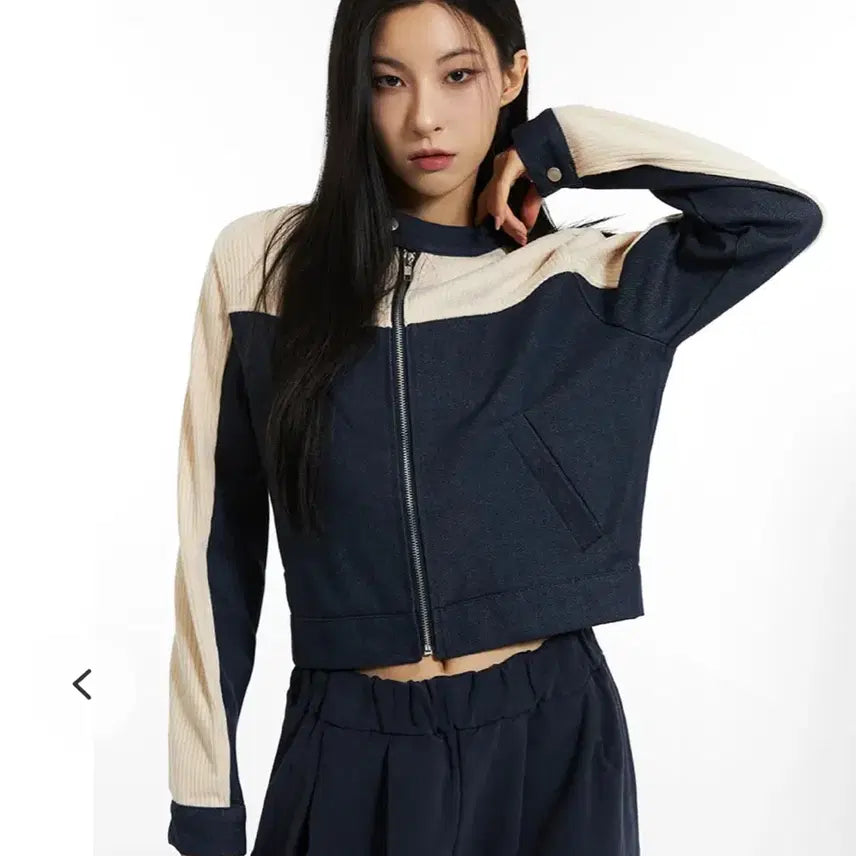[BUNJANG] Private Lookbook Color Block Knit Biker Zip-up Jacket / 프라이빗 룩북 컬러인아이디 배색 니트 바이커 집업 자켓