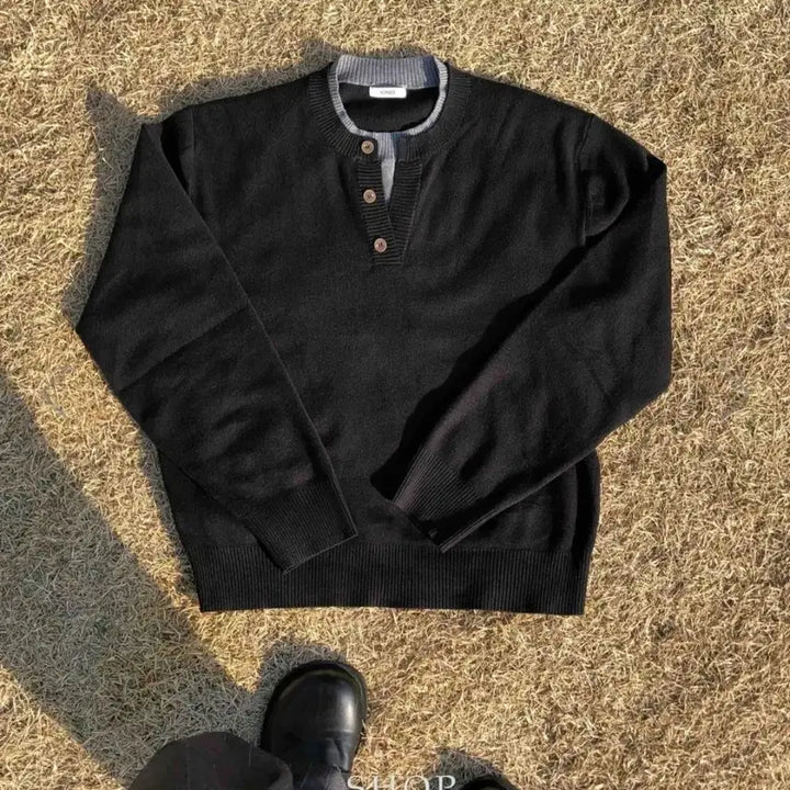 [BUNJANG] Yult Layered Knit Black Sweater / 율트 레이어드 니트 블랙 프리사이즈