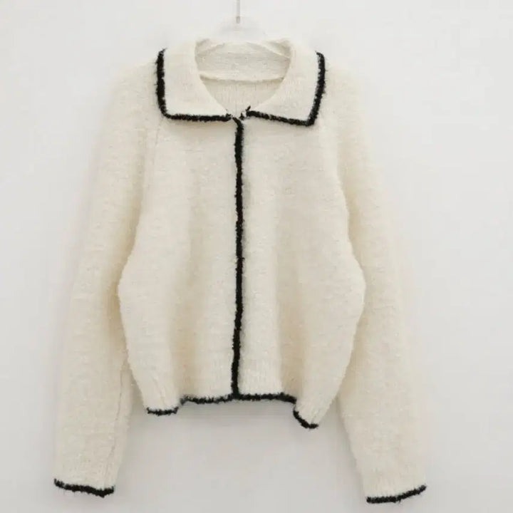 [BUNJANG] Manique Ivory Color Block Collar Cardigan / [옷정리] 매니크 아이보리 배색 카라 가디건